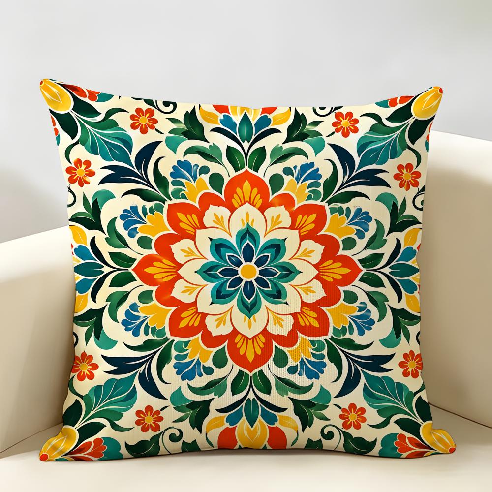 Vintage Mediterranean Floral Tile Cushion Cover Natural Linen Organic Fabric DoubleSided Printing Room Sofa Decor Pillow Case
