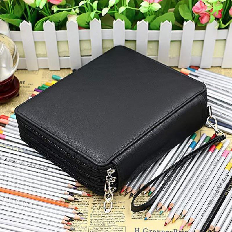Large Capacity Art Pencil Case With 120/168 Slots PU Leather Handheld Bag Artists Students Sketching Drawing Supplies