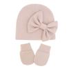 Baby Stuff Accessories Baby Girl Hat Anti-grip Gloves Set Infant Beanie Solid Big Bowknot Cap For Girls Kid Bow Hats