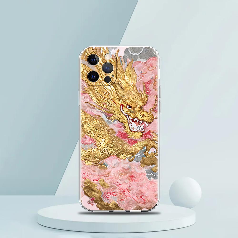 Для iPhone 15 16 14 13 12 mini 11 Pro Max XS X XR SE 7 8 Plus Силиконовый Прозрачный Чехол Иллюзорный Цветной Чехол для Телефона с Китайским Драконом