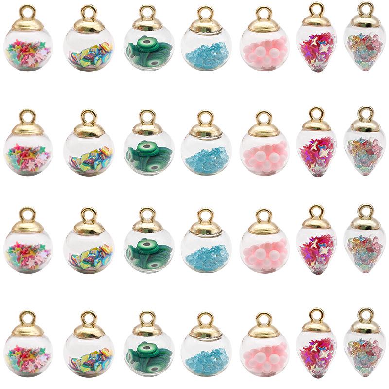 Colorful Mixed Glass Ball Pendants - 10 Pack, 14x24mm DIY Pentagram Jewelry Accessories