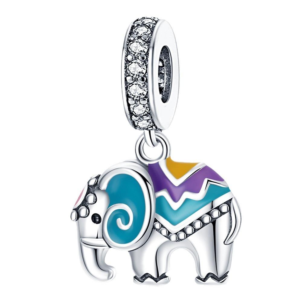 Symphony Color Changing Elephant Charm Diy Bracelet Necklace, White Copper Plated 9 Silver