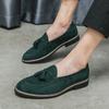 Fashion New Wedding Dress Suede Leather Shoes Men Green Beige Black Tassels Driving Shoes Prom Homecoming Party Oxfords Footwear Zapatos