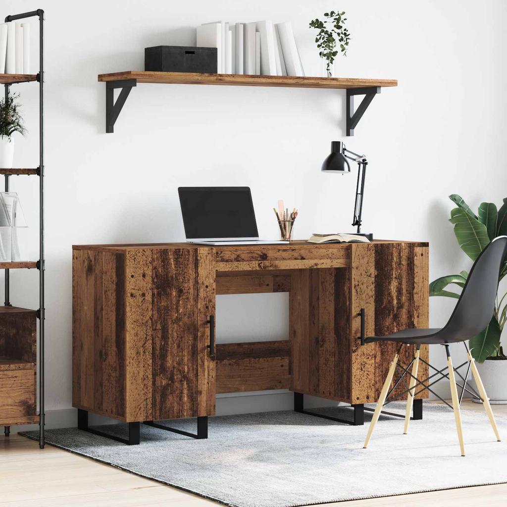 Industrial Style Desk with Shelf Reclaimed Wood Look 140 x 50 x 75 cm Particleboard