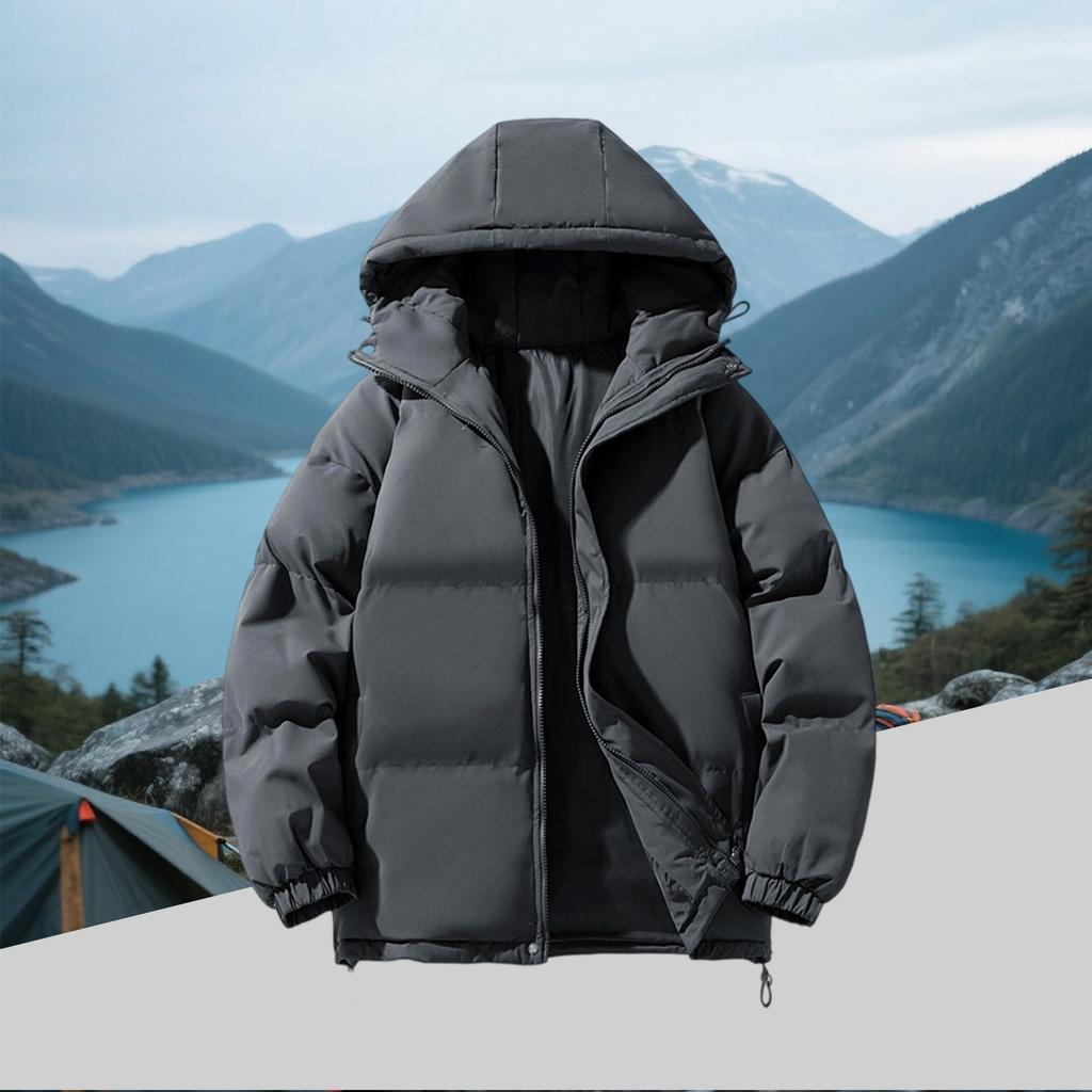 Men's Fleece-Lined Down Cotton Jacket - Loose Hooded Style With Zip Pockets, Warm, Casual & Versatile