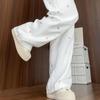 2025 Белые брюки с широкими штанинами из ледяного шелка с цветочным бантом - Повседневные маленькие весенне-осенние