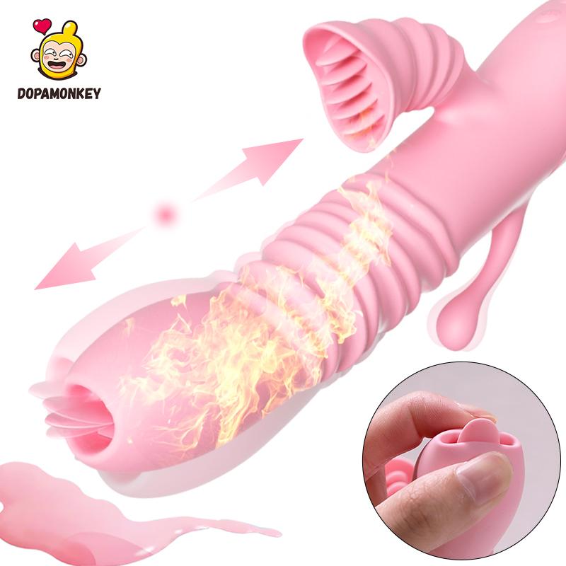 Вибратор с подогревом, телескопический фаллоимитатор, лизание языка, вагинальный массаж, стимуляция женского клитора, мастурбация, вибрация, секс-игрушка для взрослых