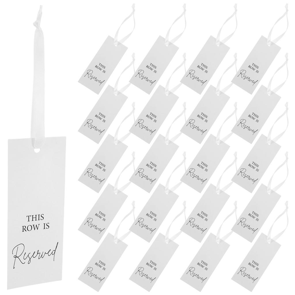 24Sets Hanging Reserved Signs White Ribbon Textured Paper This Row Is Reserved Elegant Chair Decor for Wedding Reception Church