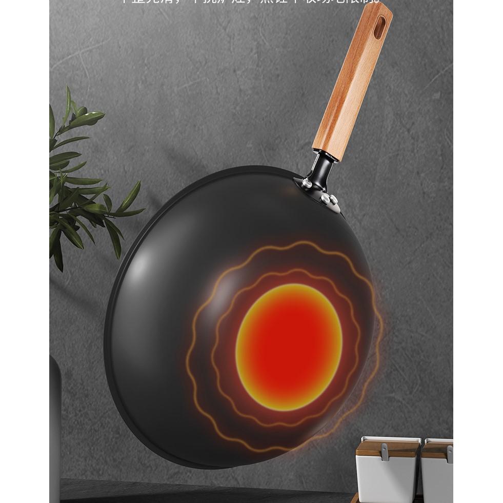 Сковорода-вок, железный вокс с плоским дном 12,5 дюйма, воки и сковороды для жарки с крышкой, вок из углеродистой стали подходят для всех плит