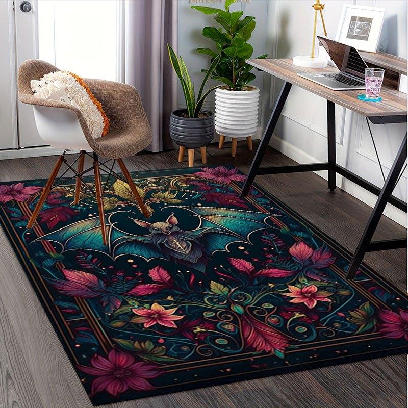 "Bat & Floral Fantasy: Artistic Wall Decor"Office Mat Home Decor Office Desk Chair Rugs Chair Carpet for office Chair Mat Gift For Halloween
