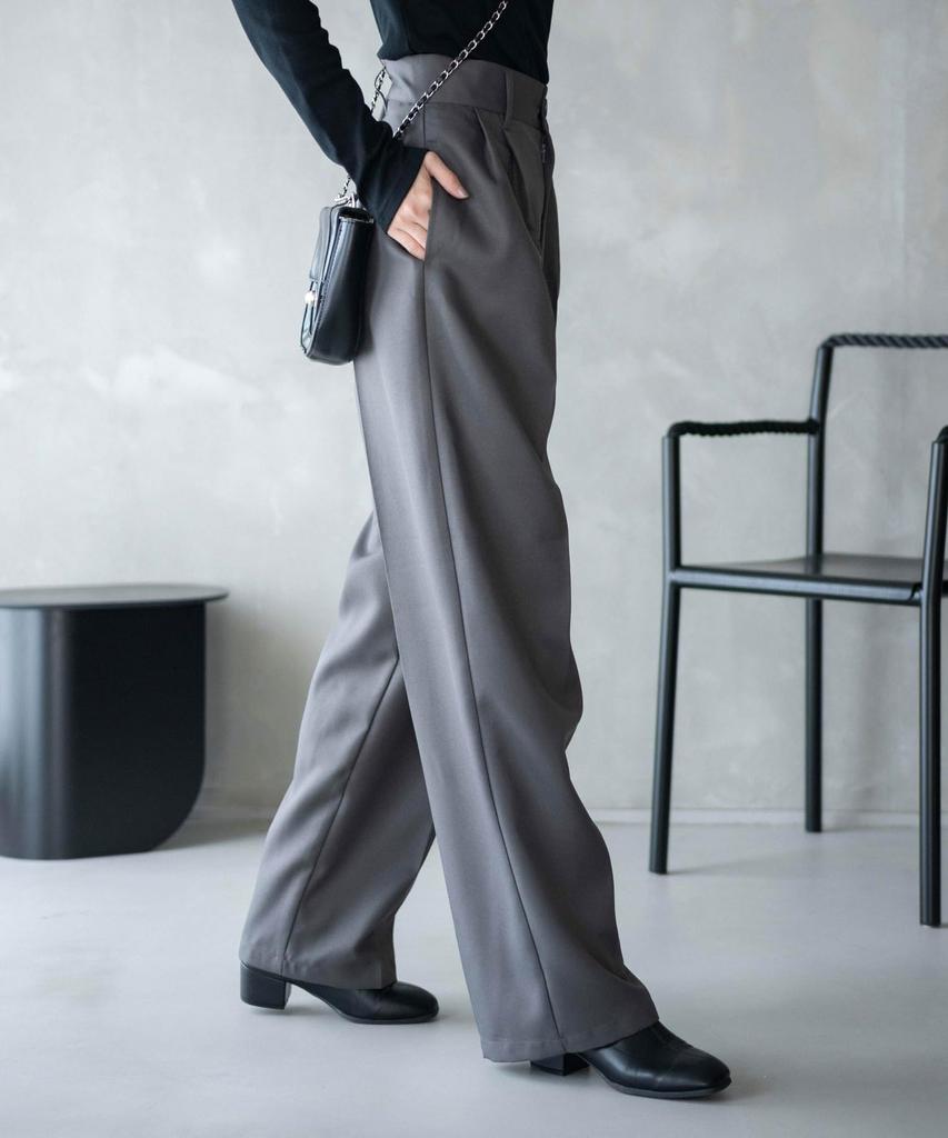 WEGO Pants with Center Korean Solid Size Gray Women's High-Waisted Wide-Leg Press, Style, Color, Casual, Spring, Summer, Autumn, Winter, S,