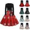 Women's Fashionable And Elegant Autmn And Winter Long-sleeved Round Neck Christmas Print Dress