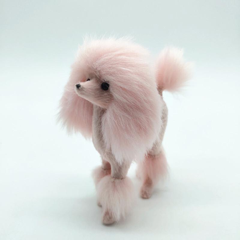 4 Inch Pink Poodle Figure Simulation Dog Plush Toys Gift Crafts Home Decoration