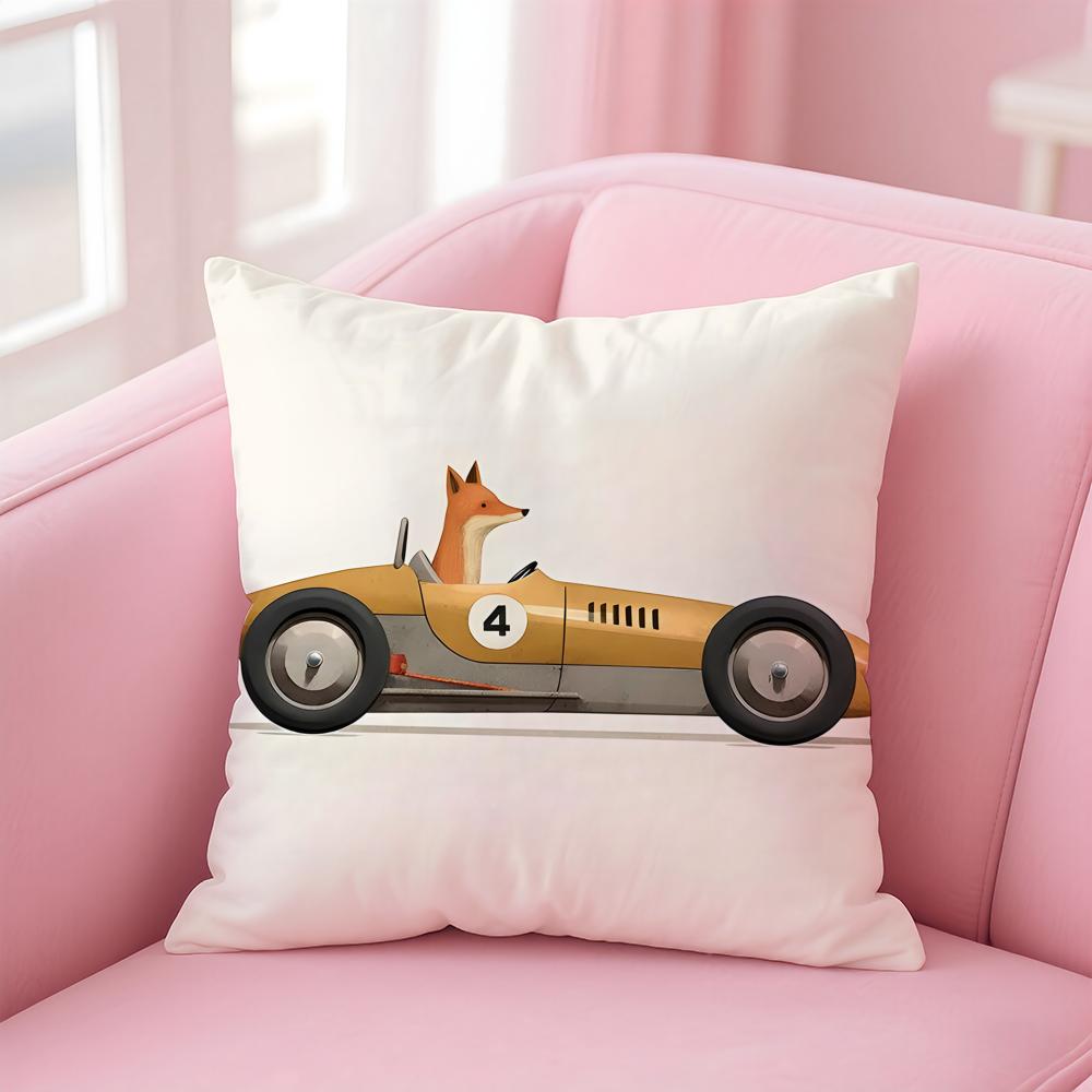 Funny Cartoon Animals Car Art Cushion Cover Linen Pillowcase Cover Soft Decor for Sofa Home Room