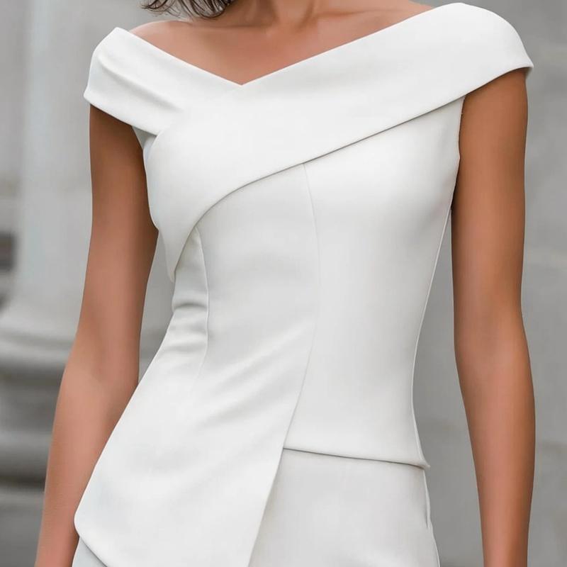 Women's Off Shoulder Top V Neck Asymmetrical Wrap Front Slim Fit Going Out Blouse