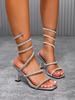 Женские босоножки Вечерние акценты Босоножки на ремешке со стразами, Блестящие босоножки на высоком каблуке с квадратным носком