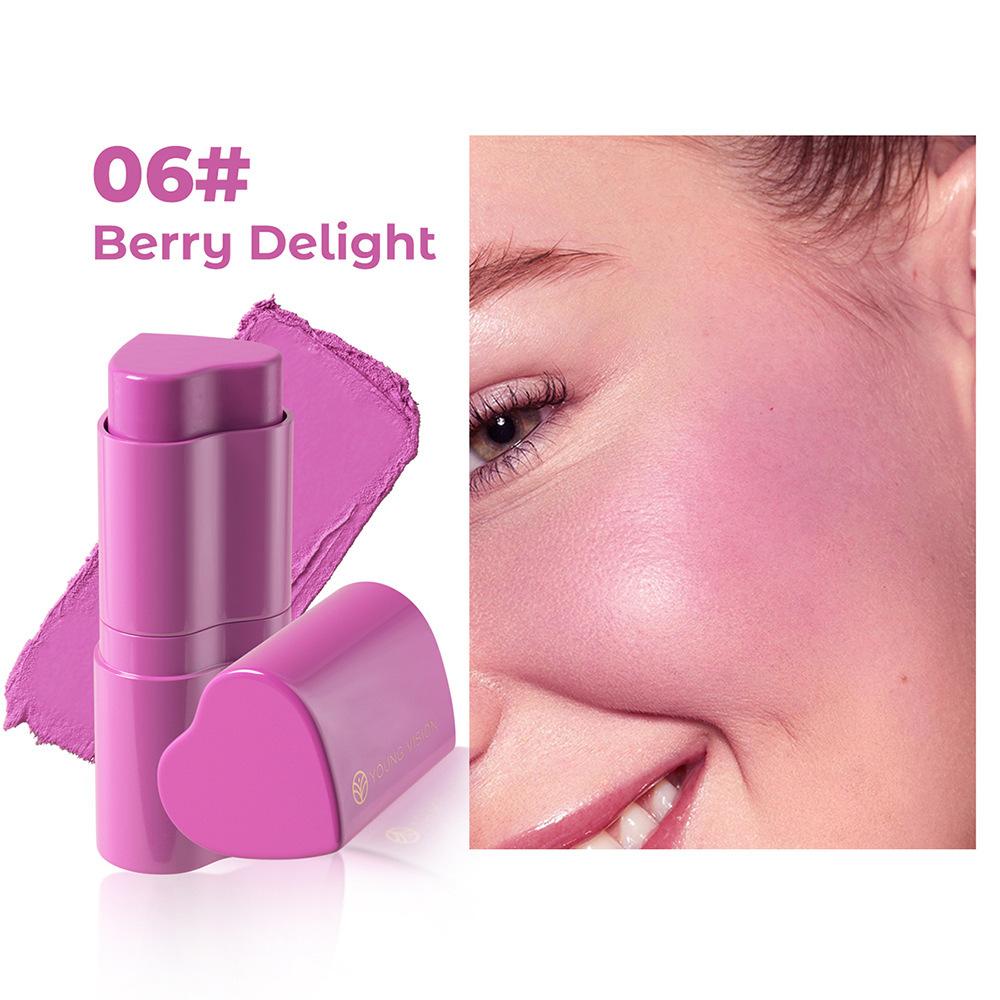 YOUNG VISION 1PCS Heart Blush Cream Contouring Stick Face Modifier Mousse Blush Lipstick 2-in-1