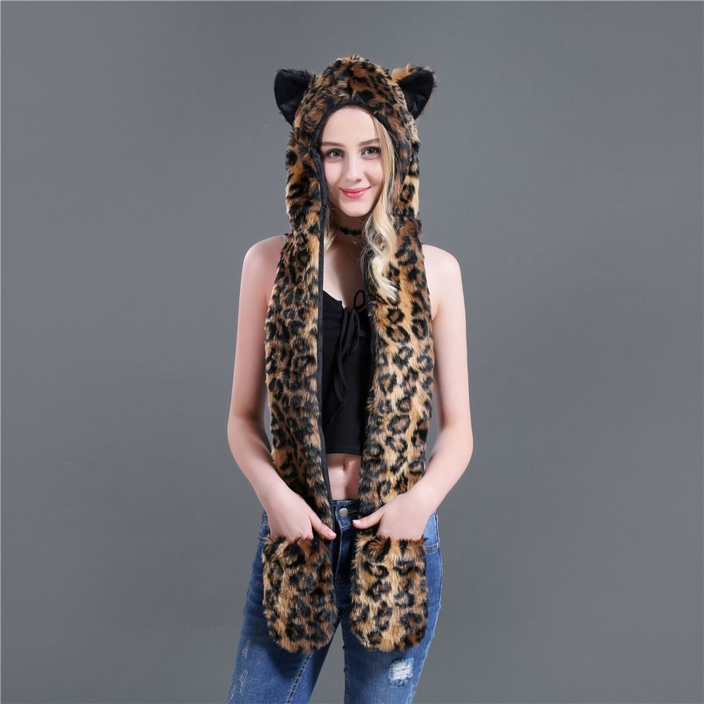 Пушистый плюшевый шарф, перчатки, шапка, комплект, теплая шапка с изображением животных, ветрозащитная зимняя кепка для отдыха на природе