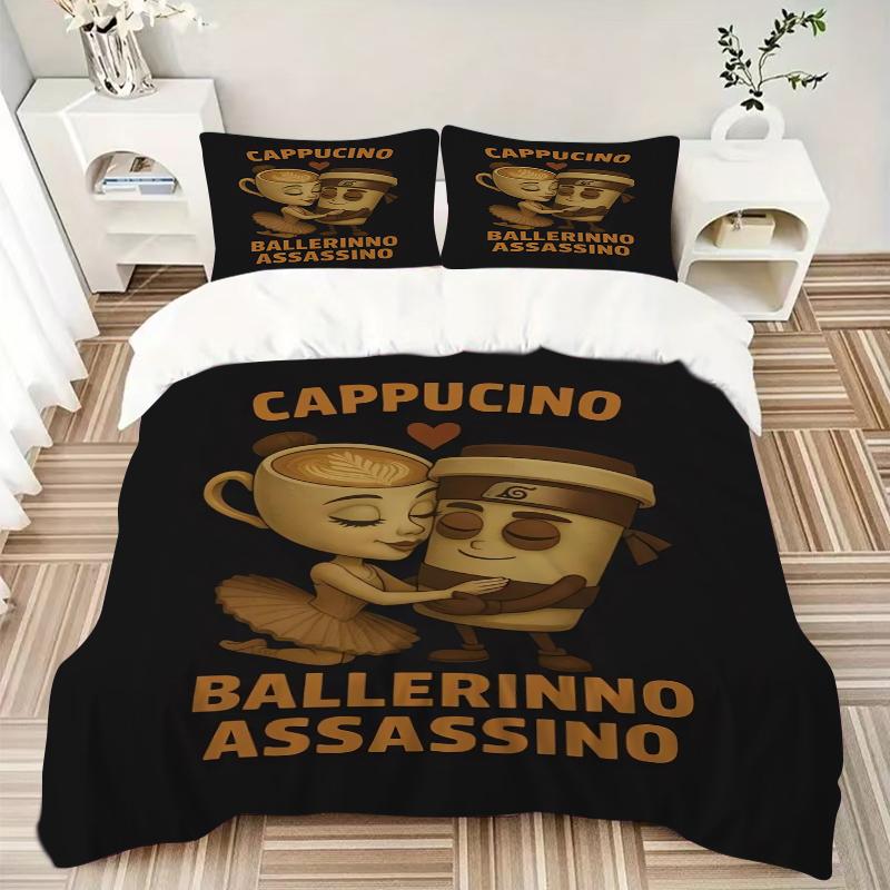 3Pcs Cappuccino Ballerina Assassination Bedding Set Soft Fabric Duvet Cover Pillowcases Home Christmas Xmas Halloween Gift 1 Duvet Cover 2 Pillowcase