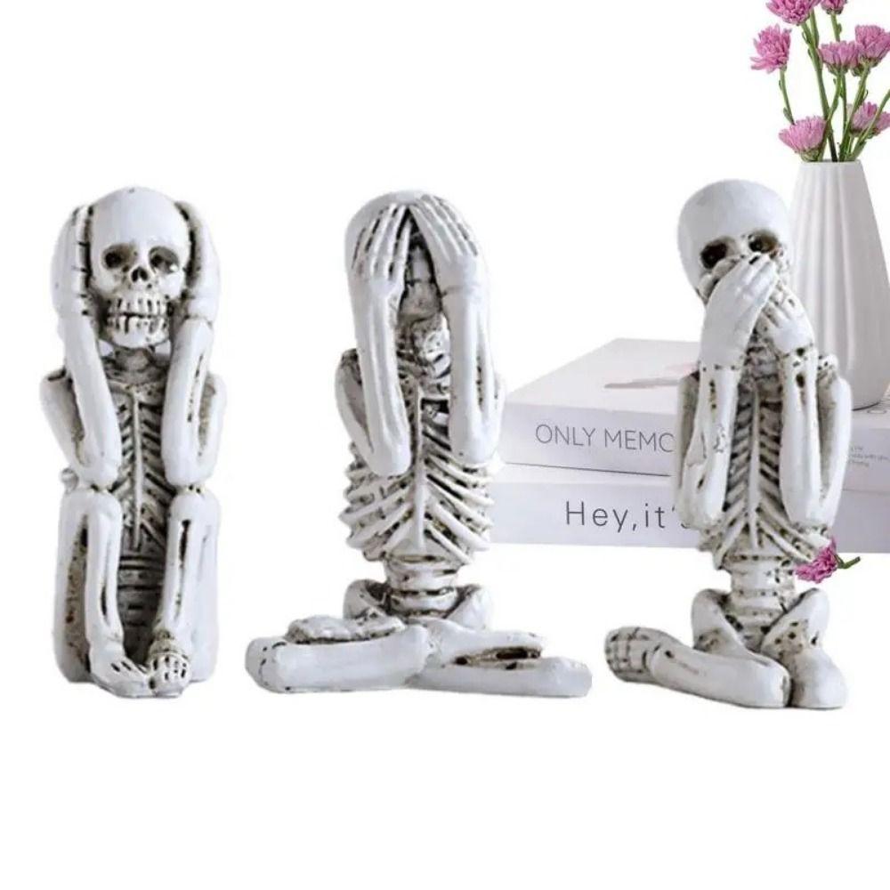 3pcs Mini No Listen No Look No Say Skull Gothic Skull Statue Decor for Dining Room