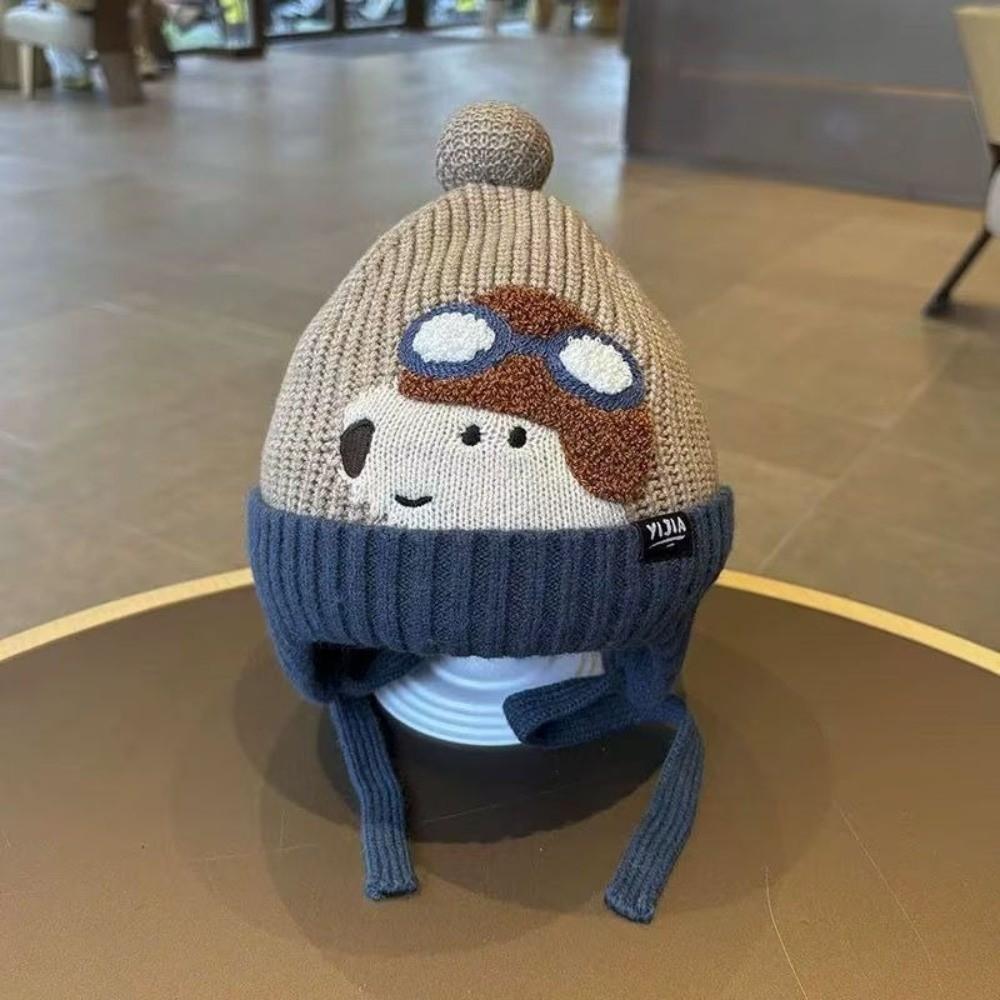 Windproof Design Knit Beanie Hat Fleece Lined Dog Earflap Hat Thick Baby Fleece Hat  Outdoor Use