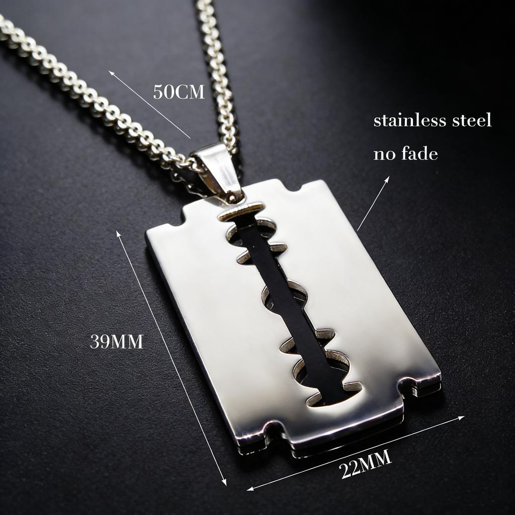 Hiphop Razor Blade Pendant Necklace Men Stainless Steel Male Knife Razorblade Shaver Shape Chain Jewelry N443S01
