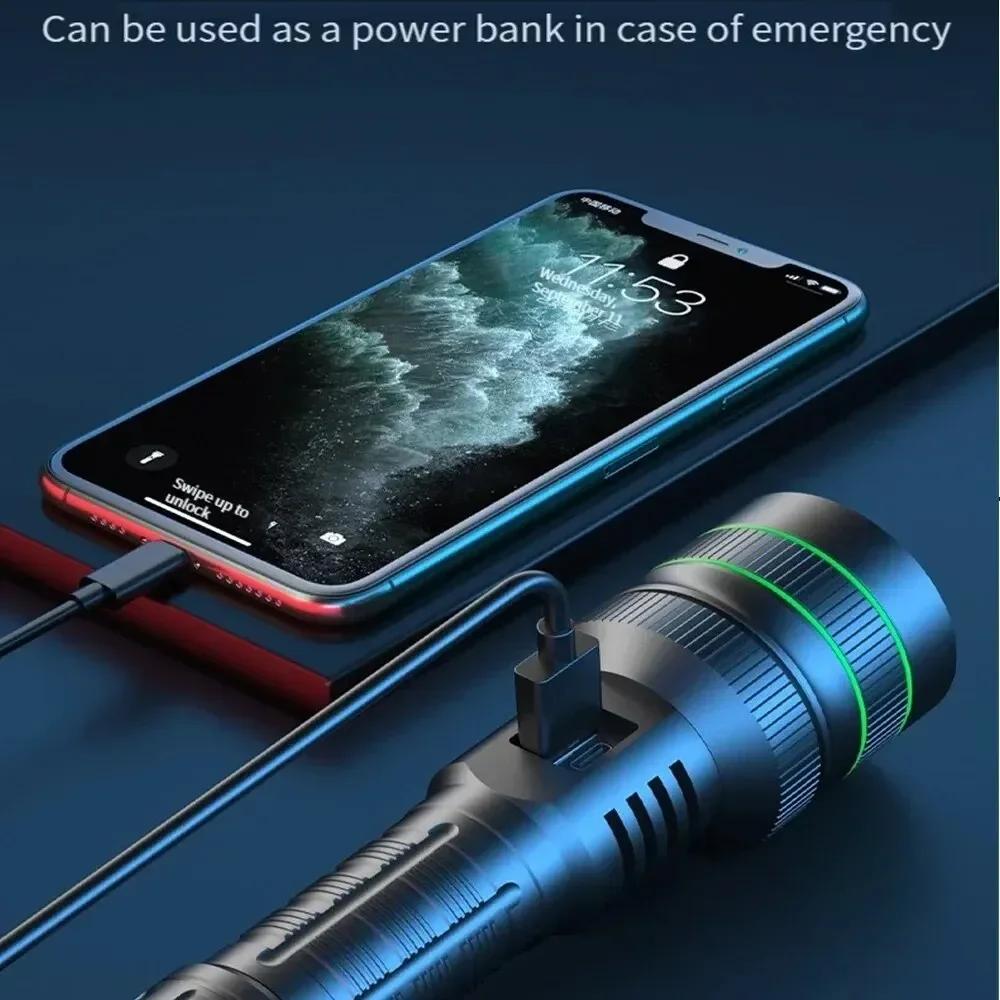 50W Christmas Lighting Powerful Flashlight Rechargeable LED Torch Use 26650 Emergency Supply for Outdoor Camping Night Fishing