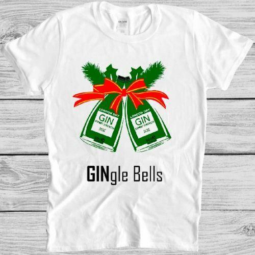 Рождественская футболка с джином Gingle Bells Xmas Смешной подарок Футболка M218