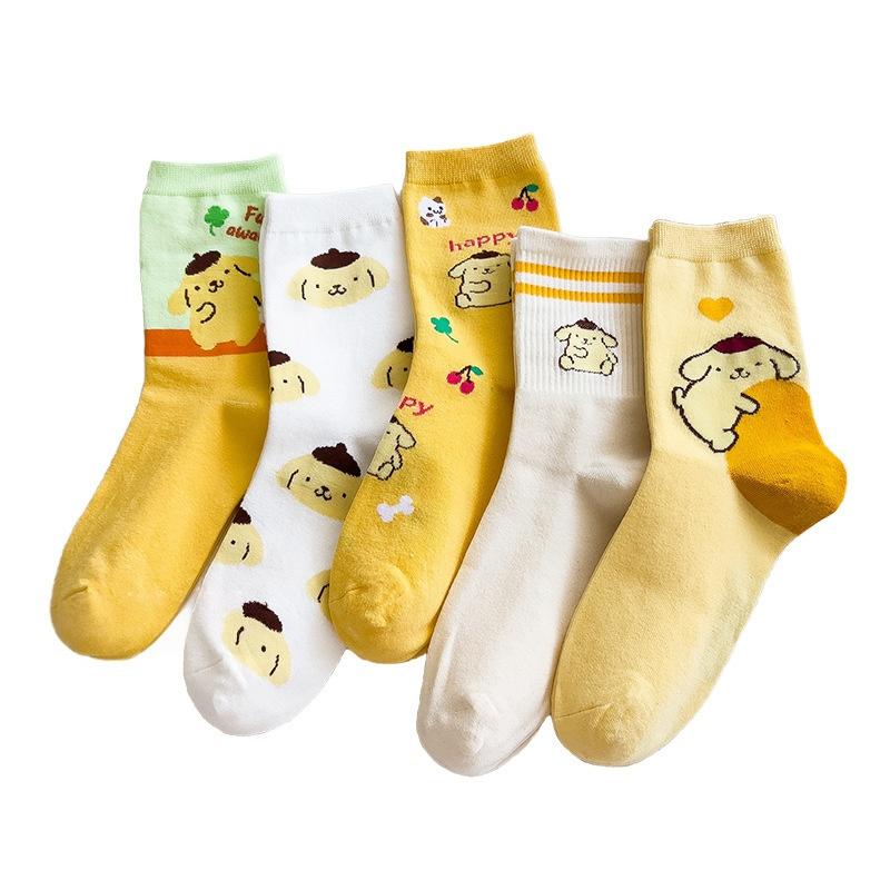 1 пара Дышащие Минималистичный Дизайн Повседневные Спортивные Носки Pom Pom Purin Носки Средней Длины Подарки для Девочек Милые Аниме Мультяшные Носки