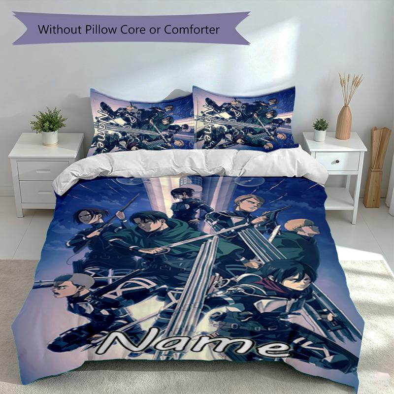 3pcs Custom Name Attack on Titan Set,Includes 1 Duvet Cover and 2 Pillowcases,All-season Bedroom Decor