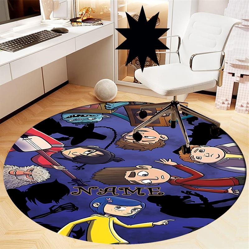 Custom Name Coraline Printed Round Rug Carpet Chair Rug Area Rug Entryway Doormats,for Office Chair Living Room Bedroom Kitchen Room.
