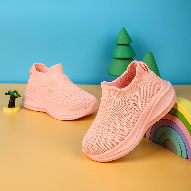 Children's High Top Socks Sports Shoes, Solid Color Knitted Sleeves, Breathable Outdoor Walking Sports Shoes