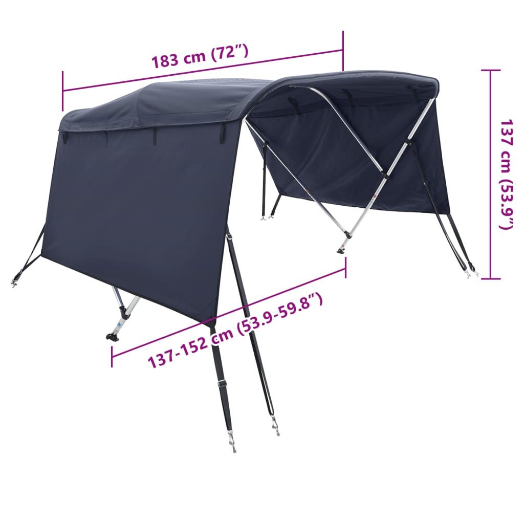 3 Bow Bimini Top with Side Panels 183 x (137 152) x 137 cm