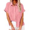 Plus Size Cotton Shirts White Pink Blue Loose Blouses Solid Color Pocket Turn Down Collar Button Up Summer Women Shirt Ladies Tops