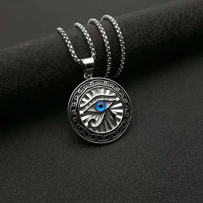 Rotating Eye of Horus Necklace for Men Retro Egyptian Amulet Pendant