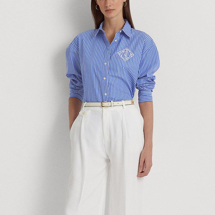 Polo Ralph Lauren Striped Print Single-Breasted Long Sleeve Shirt Women Shirts Blue WMLRSHTS6820248-400