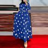 Women's Long Sleeve Round Neck Polka Dot Print Elegant Long Dress