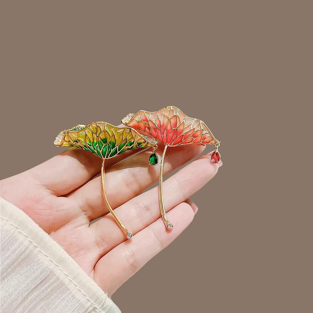 Unique Lotus Brooches for Women Girls Elegant Leaf Pin Office Party Jewelry Accessories Gifts