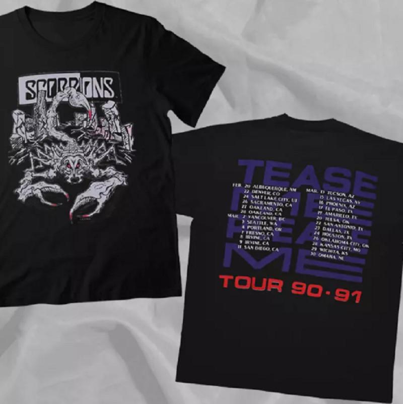Scorpions Band Tease Me Please Me 1990 1991 Tour Black 2 Sided T-Shirt