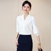 High-End Women's White Chiffon V-Neck Shirt - Professional Spring/Autumn Formal Wear for Workplace and Interviews
