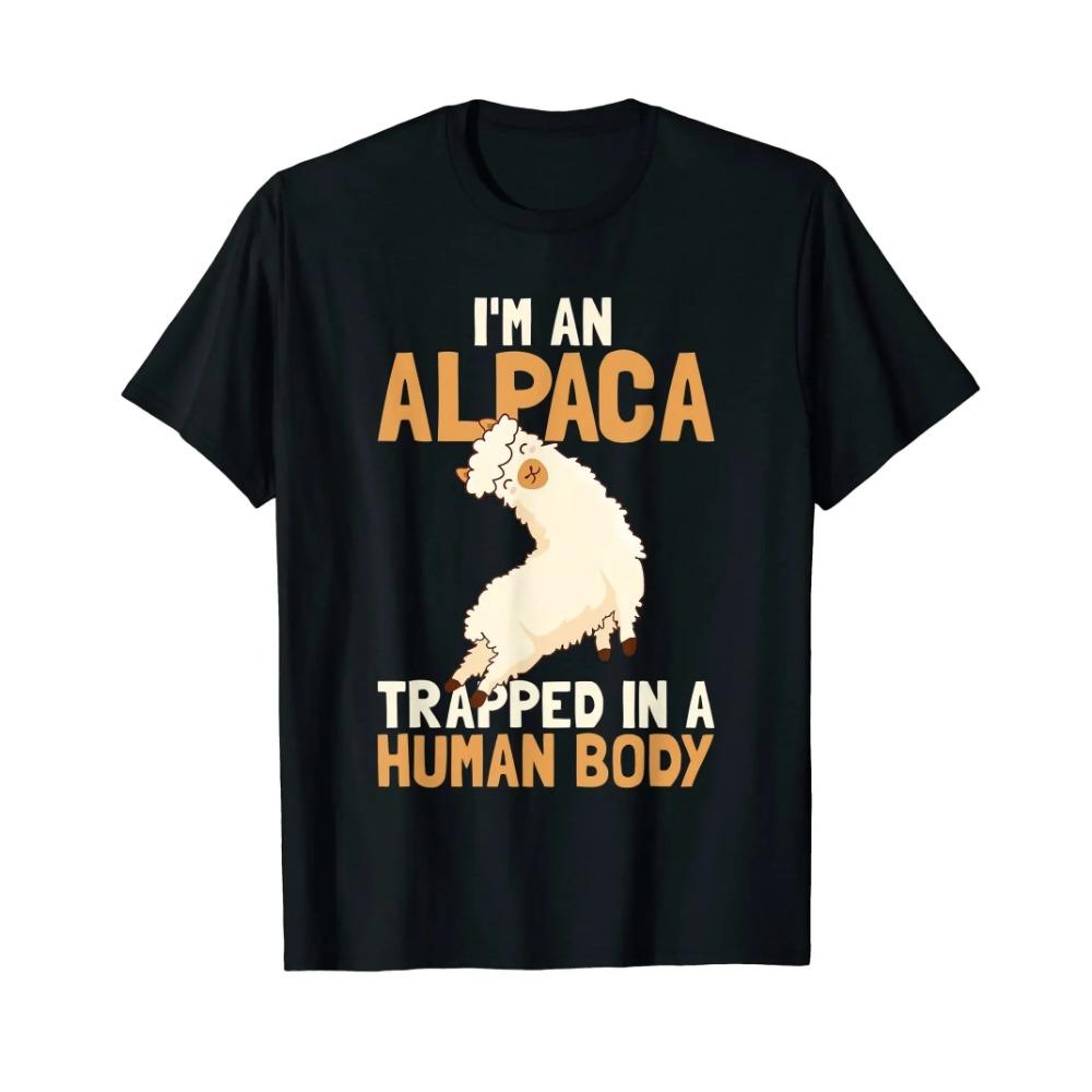 100% Cotton Funny Alpaca Lover Design Alpaca in a Human Body T-Shirt MEN WOMEN UNISEX T Shirts Size S-5XL