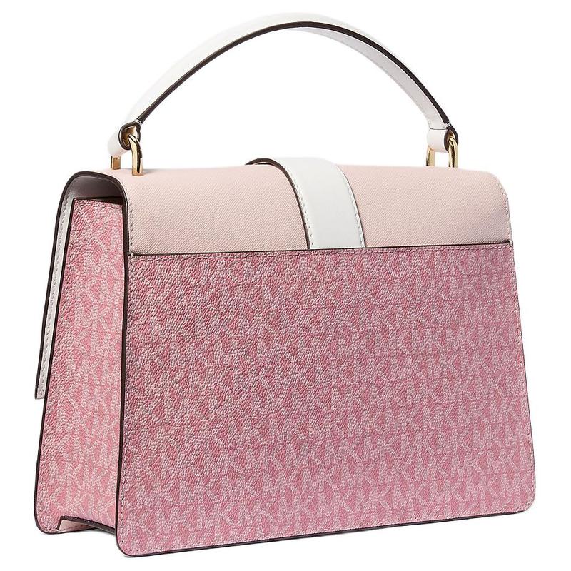 MICHAEL KORS Greenwich Signature Logo Coated Canvas Shoulder Crossbody Tote Medium Women's White with Pink