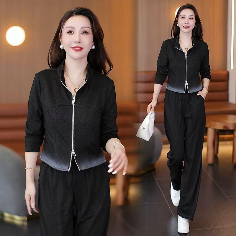 Весна/Осень 2025 Спортивный костюм для похудения для женщин среднего возраста: Слегка зрелый стиль, комплект из двух вещей