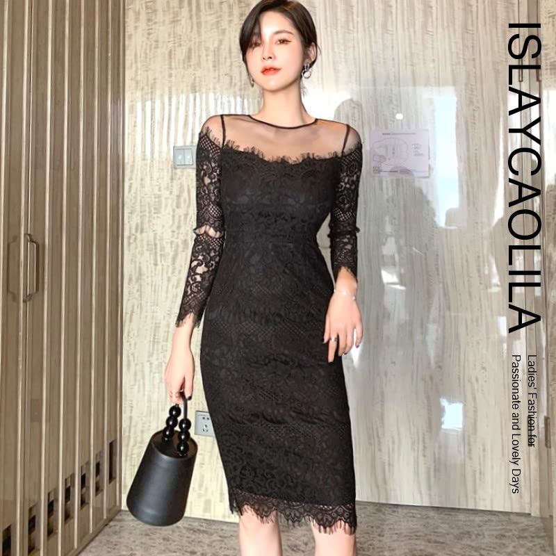 ISLAYCAOLILA DT8 Mina Cabaret Mini Club Party Tight Midi Crew Long Women's Dress, Dress, Dress, Dress, Dress, Dress, Lace, See-through, Strapless,