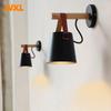 Modern LED Wall Lamp Bedroom Bedside Living Room Nordic Belt Wooden Wall Lamp E27 110-240V Black White
