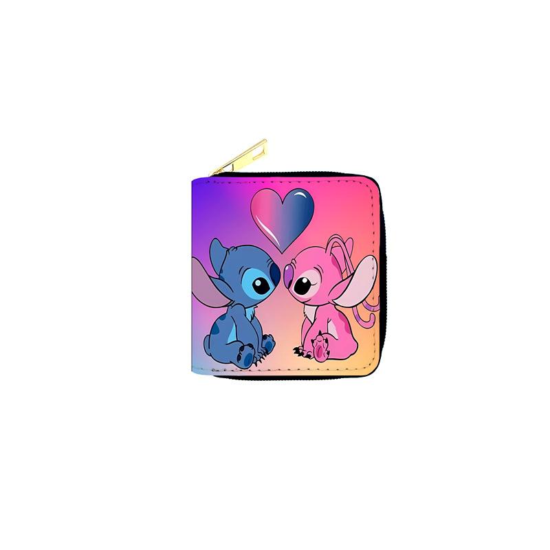 Stitch PU Card Holder - Cartoon Short Zip Coin Purse Student Women Multi-Function ID Wallet Blue 6pcs