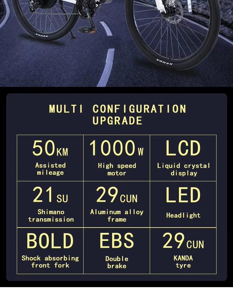 New Ebike AKEZ aluminum alloy electric bicycle 21 speed mountain electric bicycle 29 inch mountain bike 48v13AH lithium battery 1000W motor.