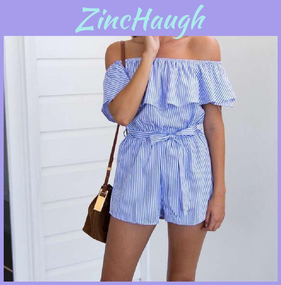 Striped Summer Women Casual Playsuit Stylish Ladies Jumpsuit For Beach Days