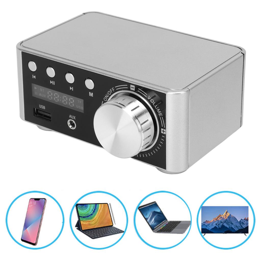 Bluetooth Amplifier Silver Mini Bluetooth 5.0 Digital Amplifier HiFi Stereo Class D Audio Amp Wireless Receiver