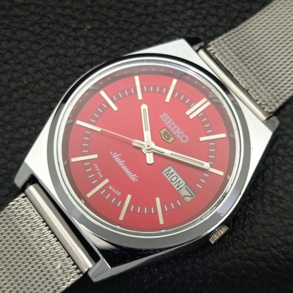ВОССТАНОВЛЕННЫЕ ВИНТАЖНЫЕ SEIKO 5 АВТОМАТИЧЕСКИЕ 6309A ЯПОНИЯ МУЖСКИЕ ЧАСЫ С КРАСНЫМ ЦИФЕРБЛАТОМ a434688-2